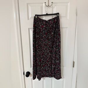 LOFT Black with Pink Hearts Midi Skirt, Size 10